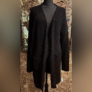 Like New Black Soft Chunky Knit 3/4 Length Open Cardigan Sweater w Pockets XXL